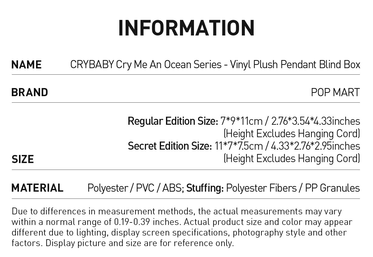 CRYBABY — Cry Me an Ocean Vinyl Plush Pendant Blind Box | POP MART — official detail
