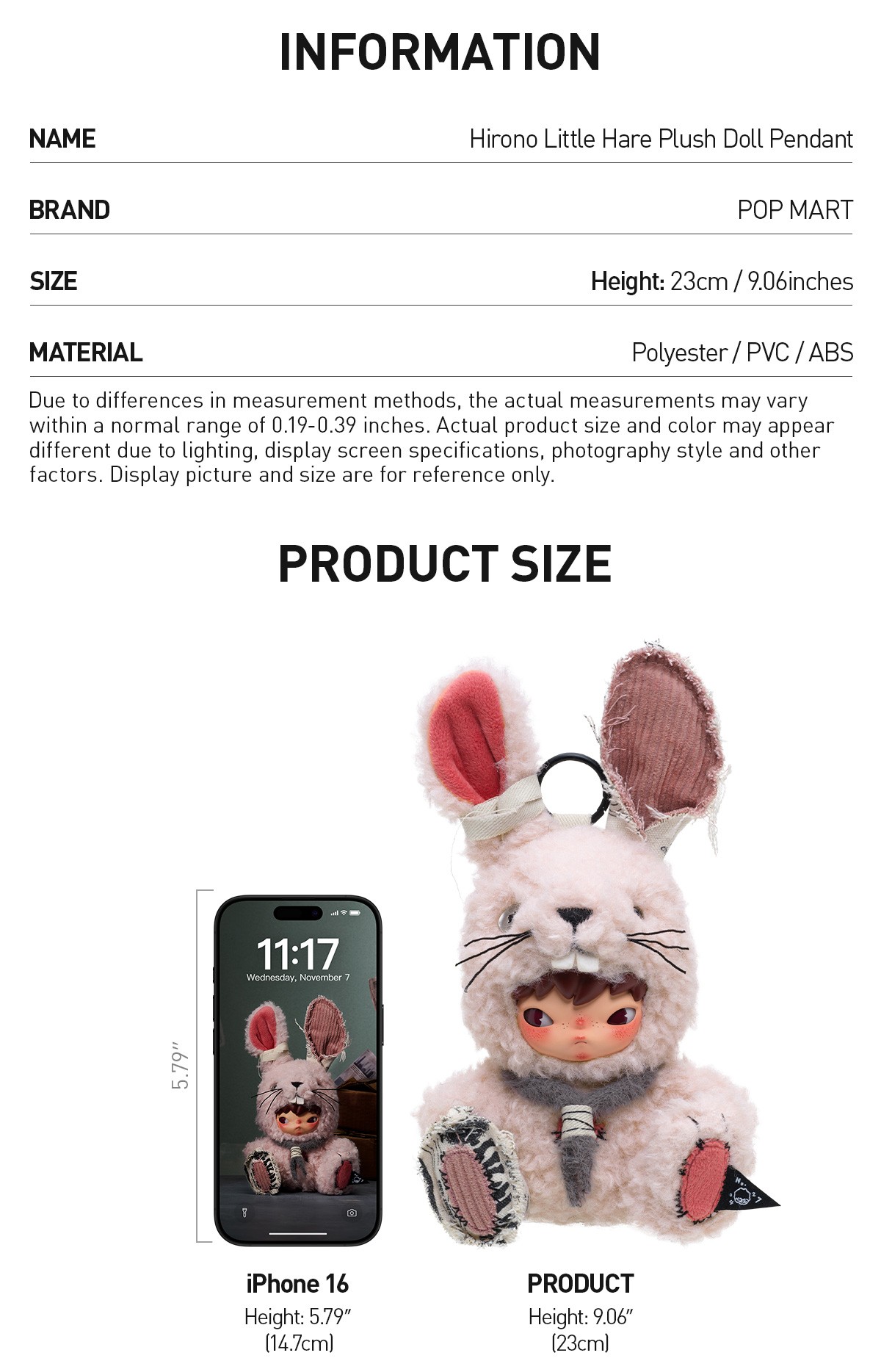 HIRONO — Little Hare Plush Doll Pendant Blind Box | POP MART — official detail