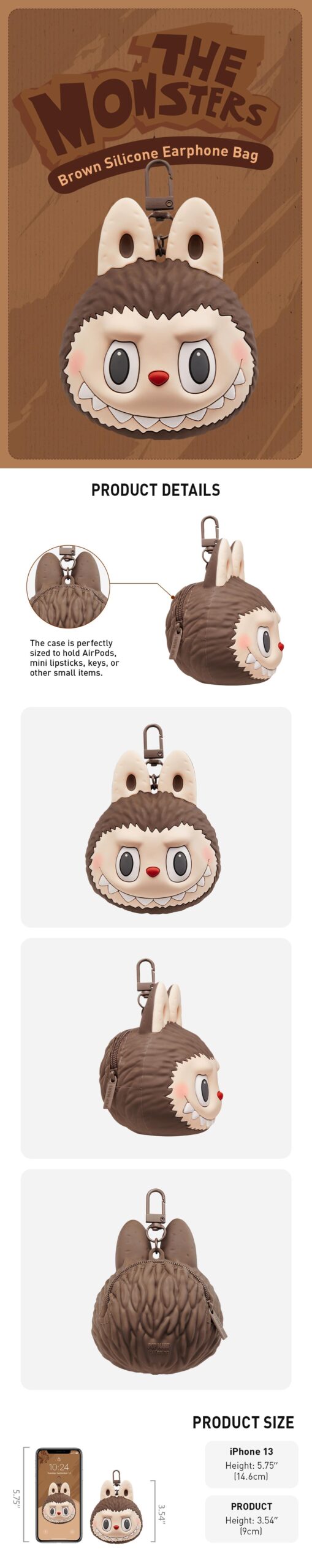 THE MONSTERS — Originals Brown Silicone Earphone Bag | POP MART — official detail