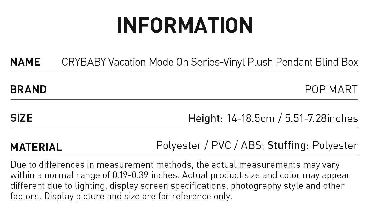 CRYBABY — Vacation Mode On Vinyl Plush Blind Box | POP MART — official detail