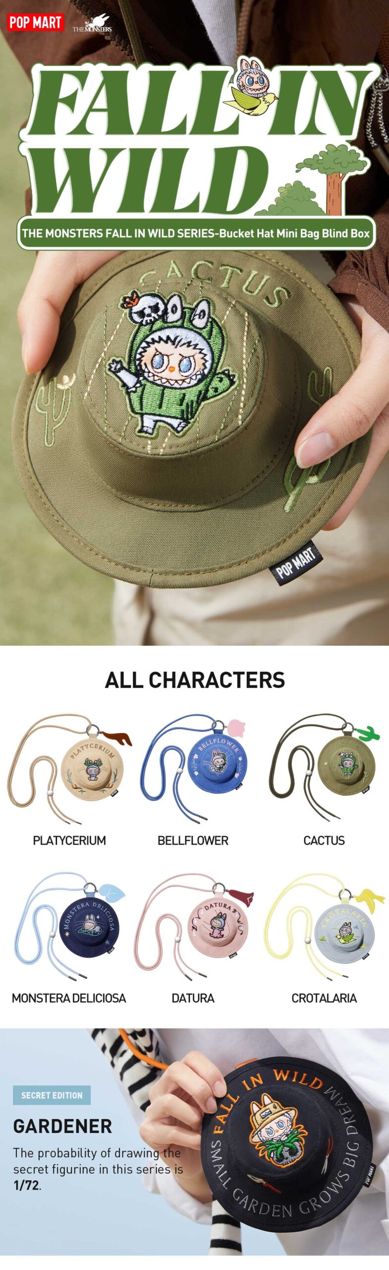 THE MONSTERS — Fall in Wild Bucket Hat Mini Bag Blind Box | POP MART — official detail