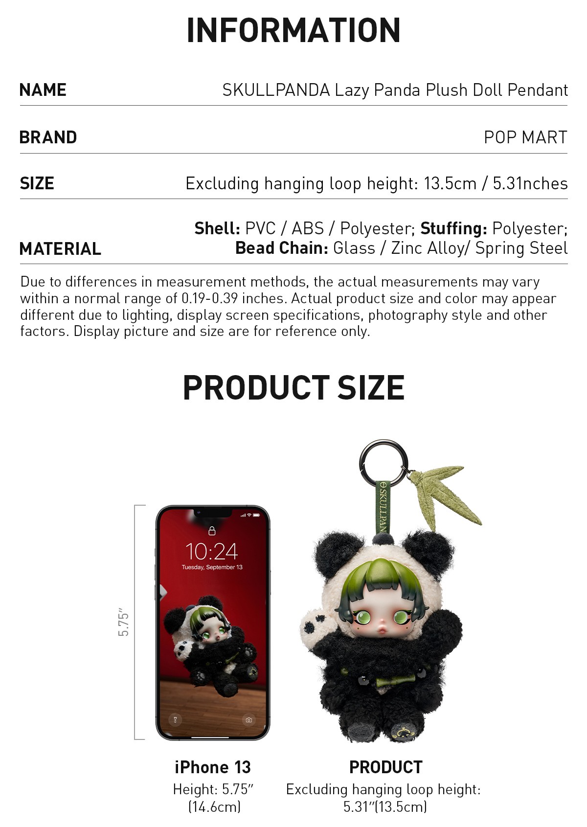 SKULLPANDA — Lazy Panda Plush Doll Pendant | POP MART — official detail