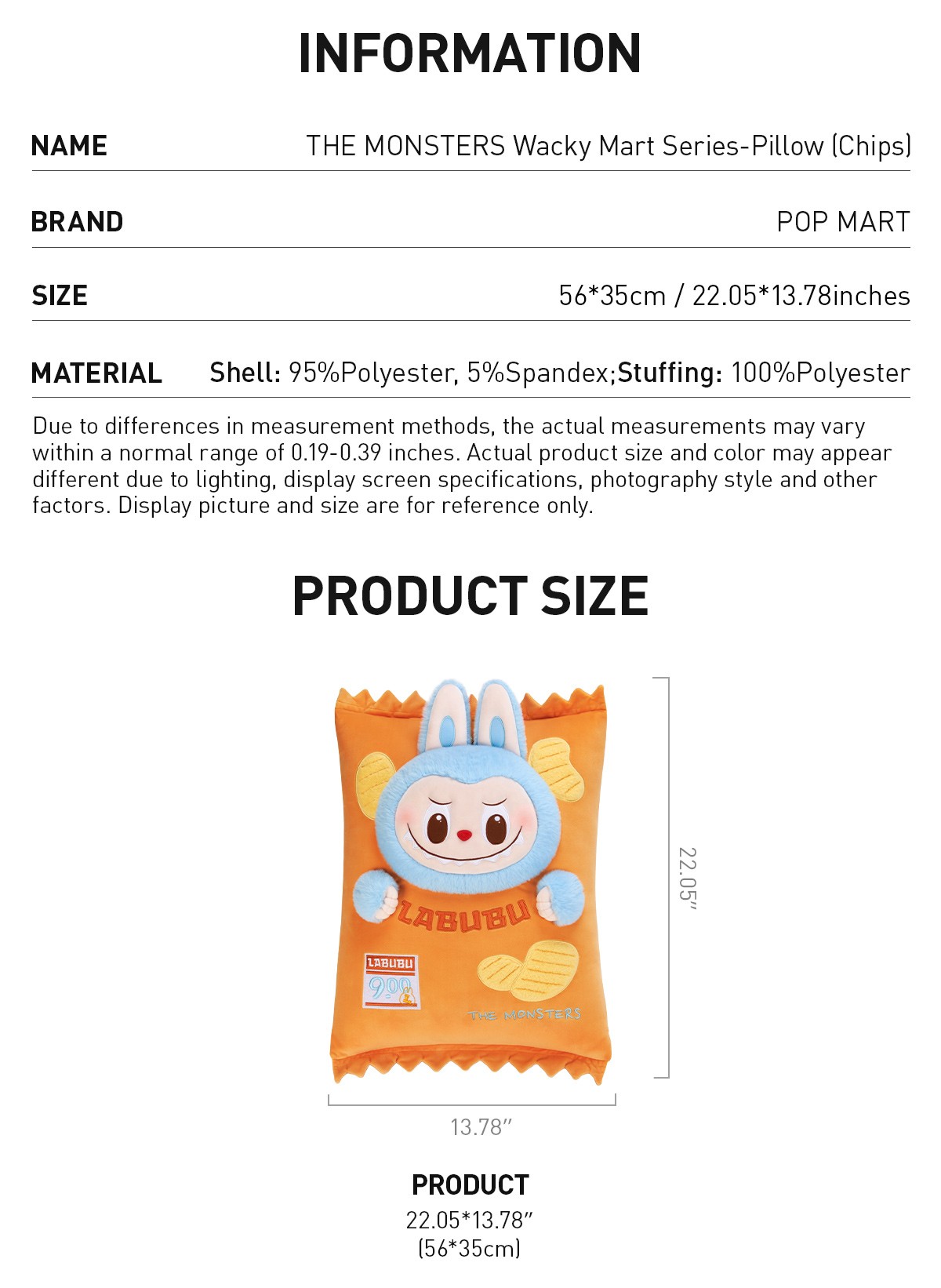 THE MONSTERS — Wacky Mart Pillow (Chips) | POP MART — official detail