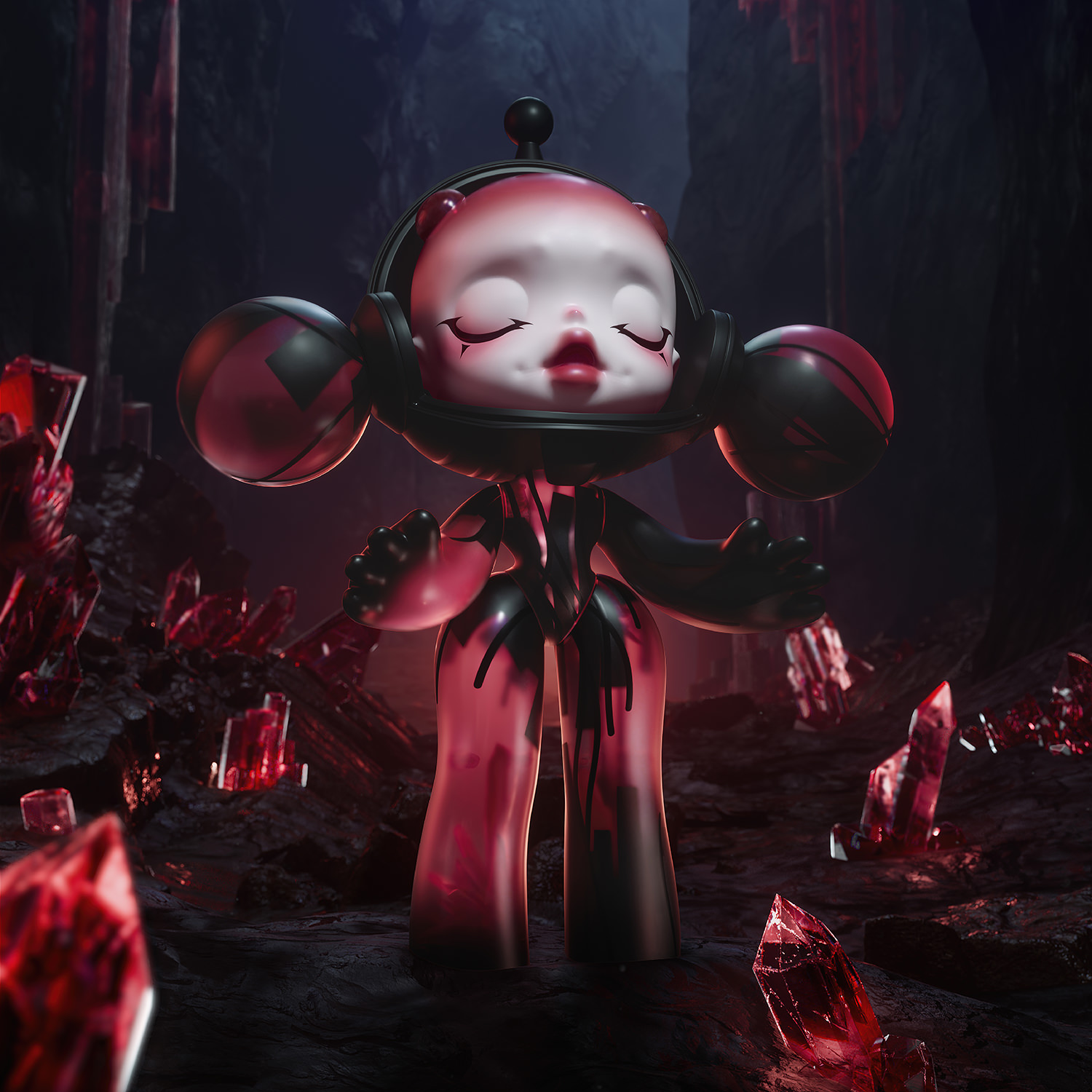 MEGA α SKULLPANDA 400% Red Crystal Collectible Figure by Pop Mart