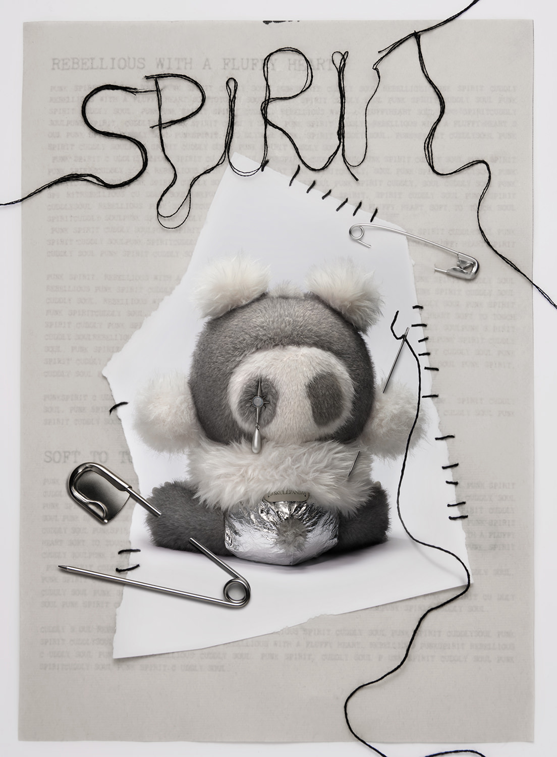 θ SKULLPANDA Punk Panda Plush Doll by Pop Mart