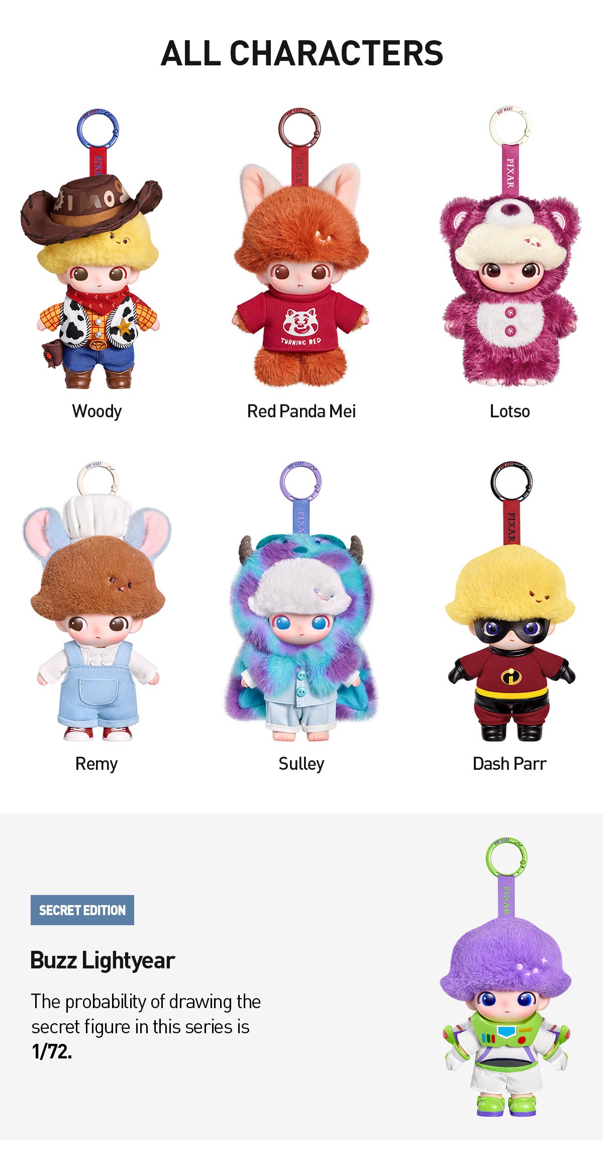 DIMOO × PIXAR — DIMOO WORLD Vinyl Plush Pendant Blind Box | POP MART — official detail