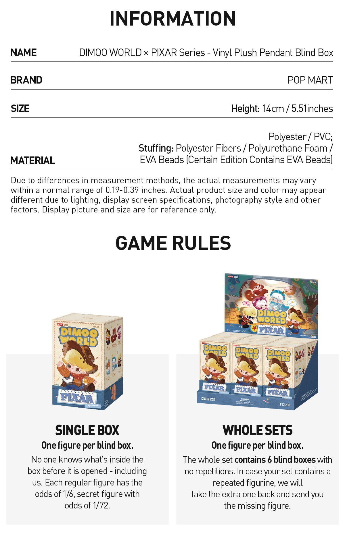 DIMOO × PIXAR — DIMOO WORLD Vinyl Plush Pendant Blind Box | POP MART — official detail