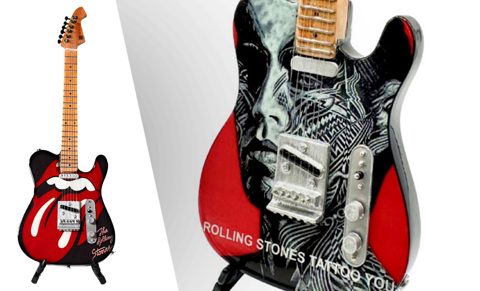 The Rolling Stones "Tongue & Lips" and "Tattoo You" Collectible Miniature Guitar Set Miniature